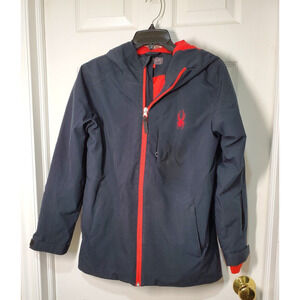 Spyder Women’s Insulated Ski Jacket Size L Black Red Hooded Ski Coat